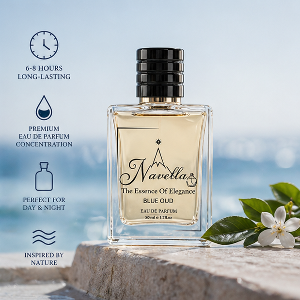 Navella Blue Oud long lasting perfume packaging